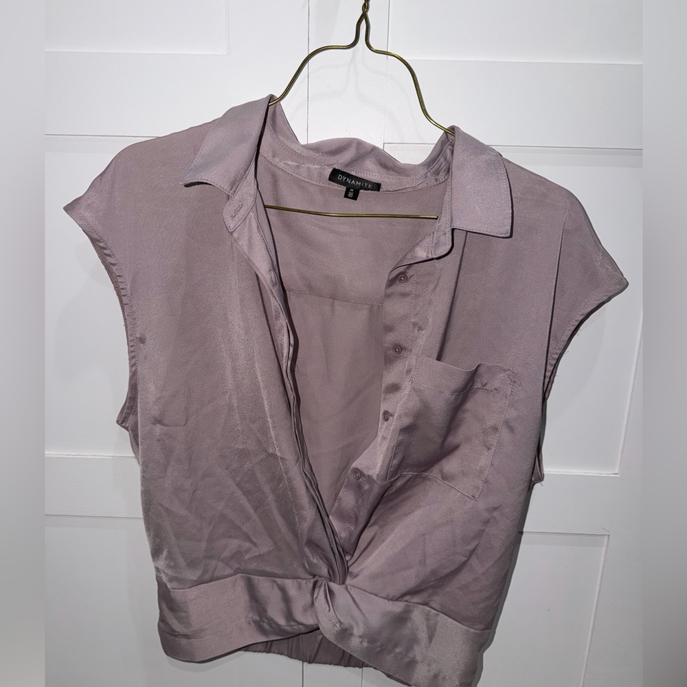 Dynamite Lavender Tie-Front Cap Sleeve Button-Down